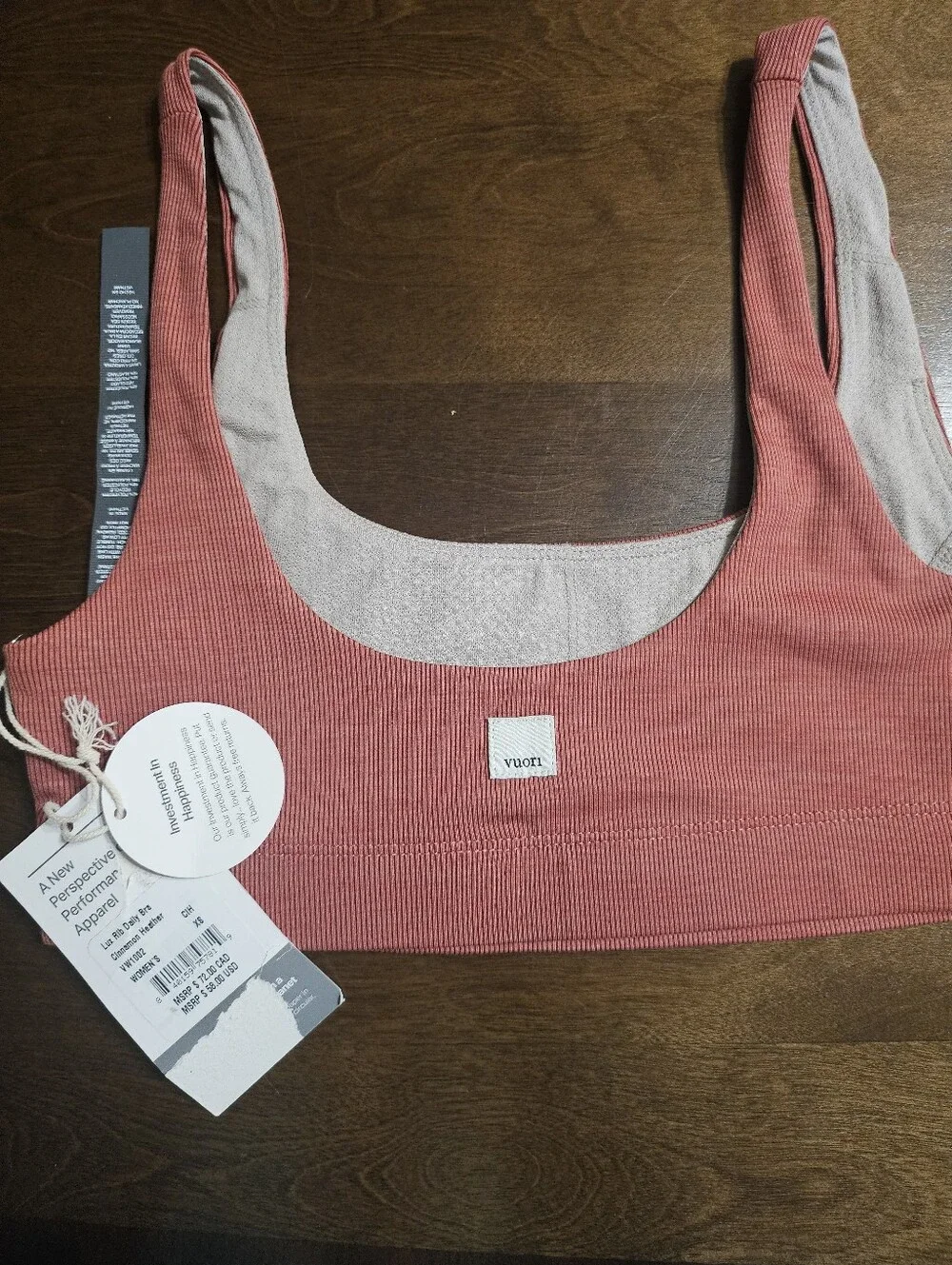 Vuori Ribbed Sports Bra VW1002 Rust Red Small Stretchy Minimalist Activewear